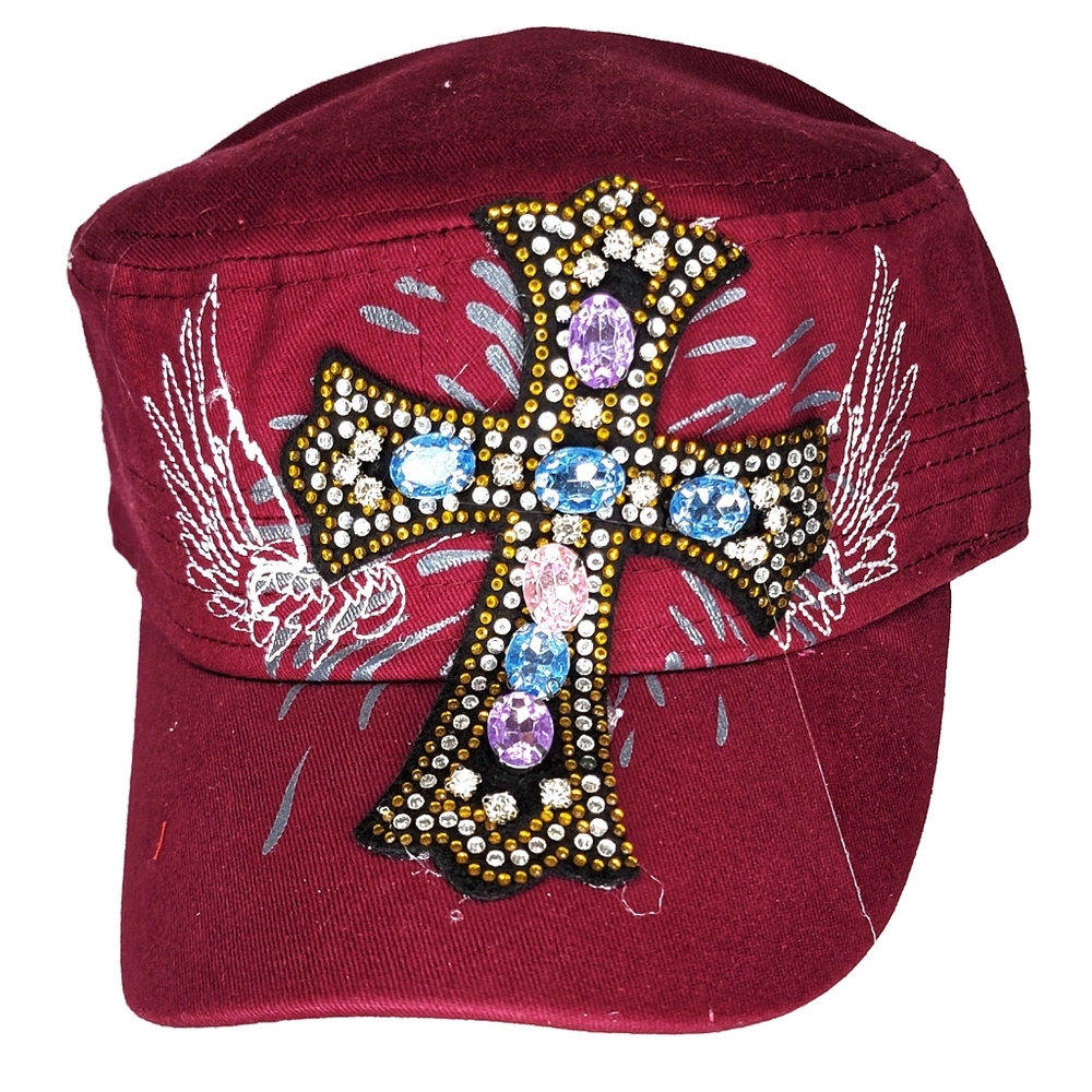 `` H25530 NWT Professional Style Burgundy Bling Cross Cadet Hats